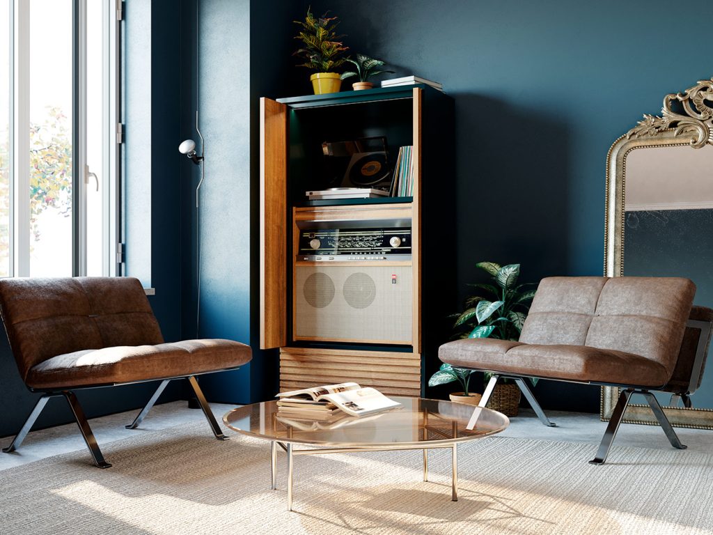 salice-exedra-living-space - Salice Exedra Pocked Doors application in a modern living room