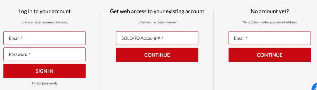 Sign in and registration page on McFaddens.com