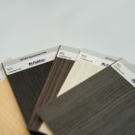 Five samples of Arauco melamine patterns that are part of the McFadden's Arauco melamine stock program