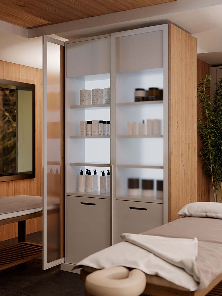 salice-exedra-pocket-door-system-commercial-1 - McFaddens Blog a massage therapist room in which salice exedra pocket door system was used to build glass doors for a display