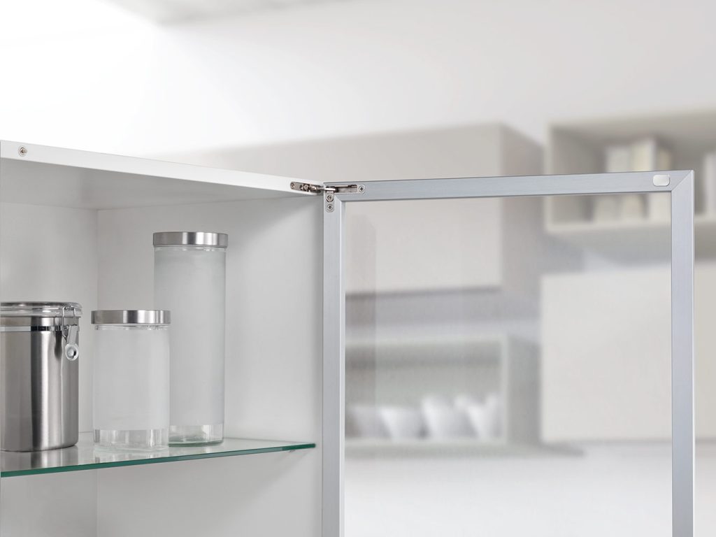 salice-air-hinge-1 - McFaddens Blog Salice Air hinges used with a glass cabinet door with aluminum frame