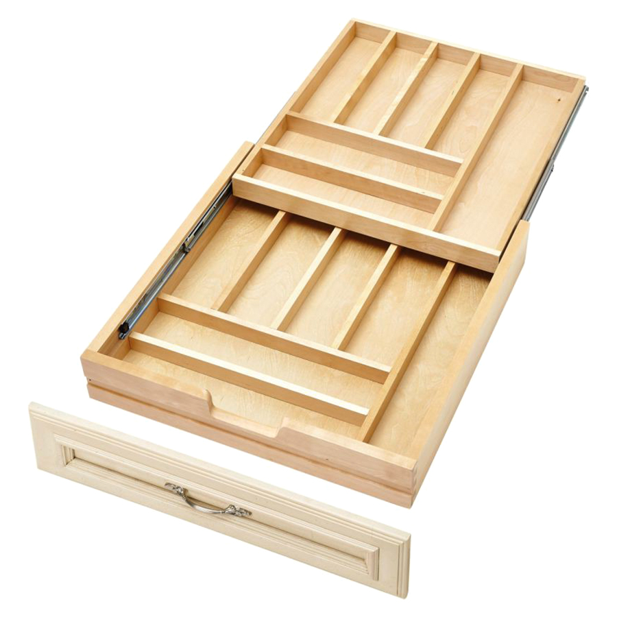 21" Tiered Cutlery Drawer for Face Frame Construction No Slides Maple Rev-A-Shelf 4WTCD-24H-1