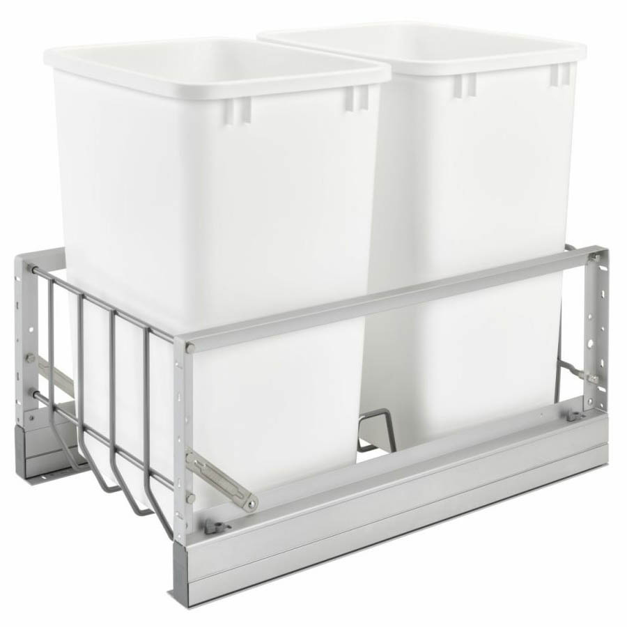 Rev-A-Shelf 5349-18DM-2 Double 35-QT Bottom Mount Soft-Close Pull Out Waste Container - White