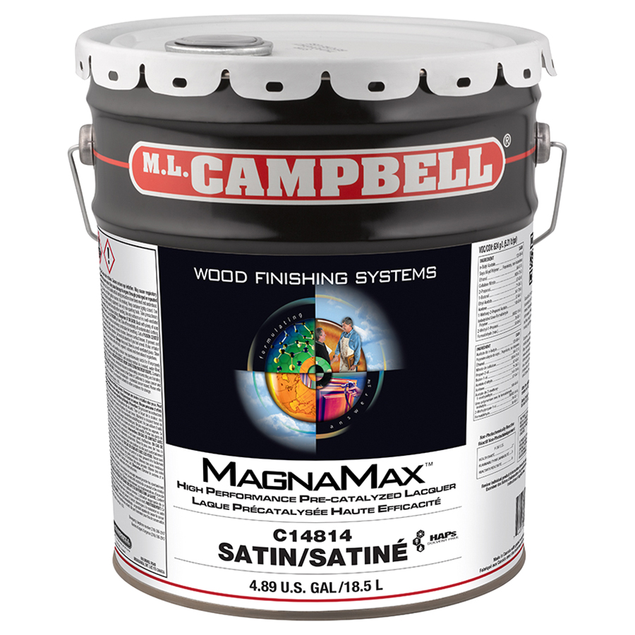 ML Campbell MagnaMax Satin High Performance Water White Low Formaldehyde Pre-Cat Lacquer, 5 Gallon - C14814-20