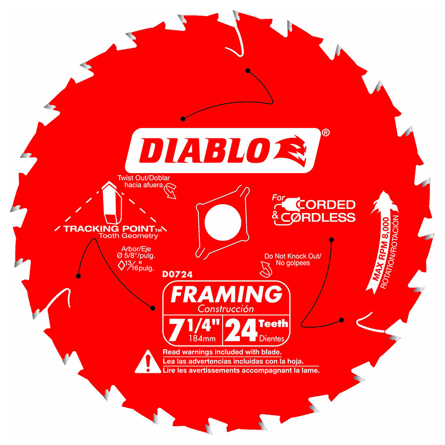 7-1/4X24T TRACKING PT FRAMING BLADE, D0724A, FREUD WESTMORE TOOLS LTD