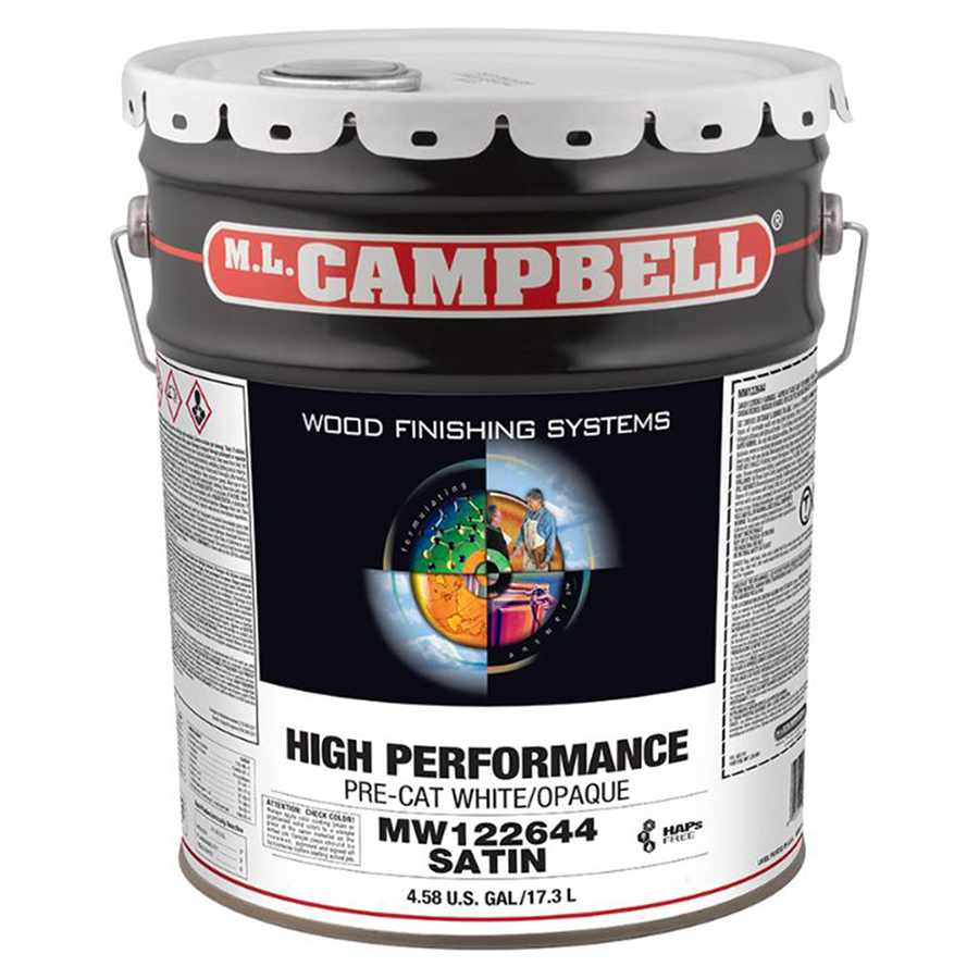 ML Campbell Satin High Performance Fast Dry Non Yellowing Pre-Cat White/Opaque Lacquer, 5 Gallon - MW122644-20