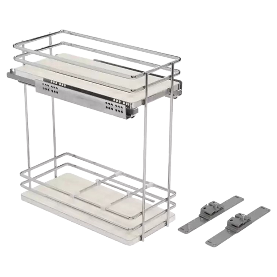 Salice Two-Tier Base Organizer 12" Full-Extension Soft-Close, White and Chrome - QEGTAM12B2OMC