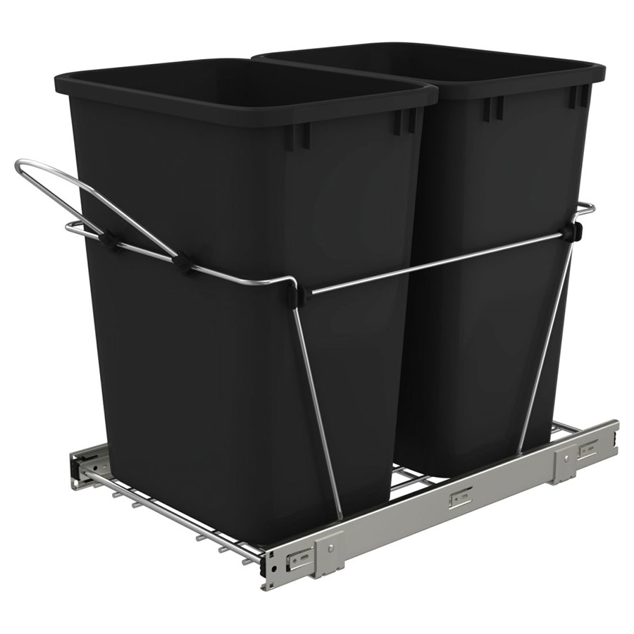 RV-18KD Double 35 Quart Bottom Mount Waste Container Chrome Rev-A-Shelf RV-18KD-18C S