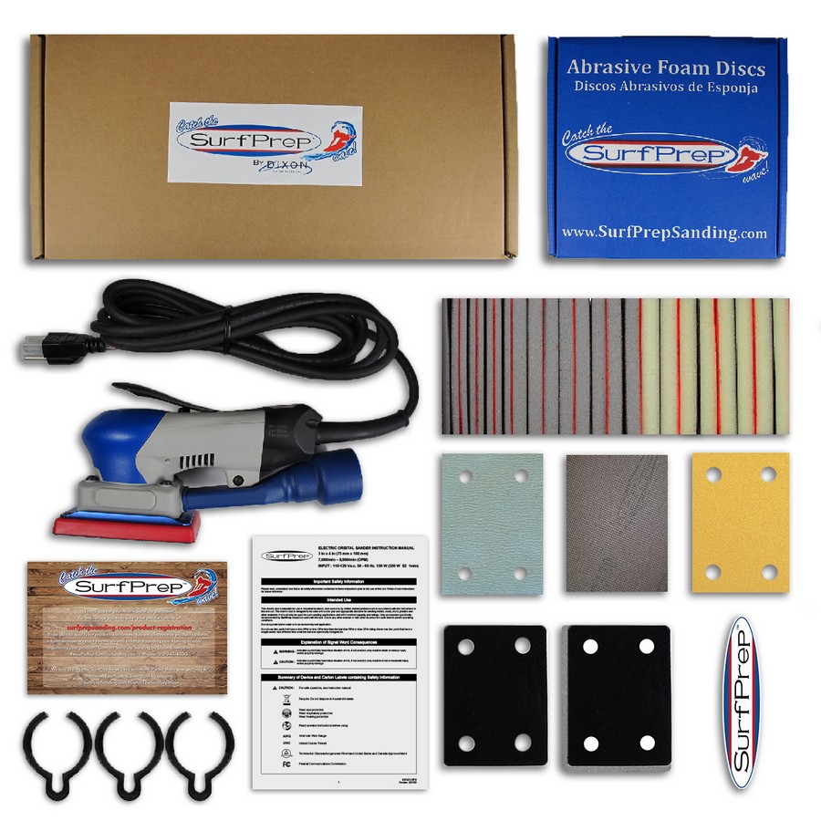 3"x4" Electric Ray Sander Kit, Central Vacuum, 3mm Orbit, Hook/Loop SurfPrep SPESS3X4CV