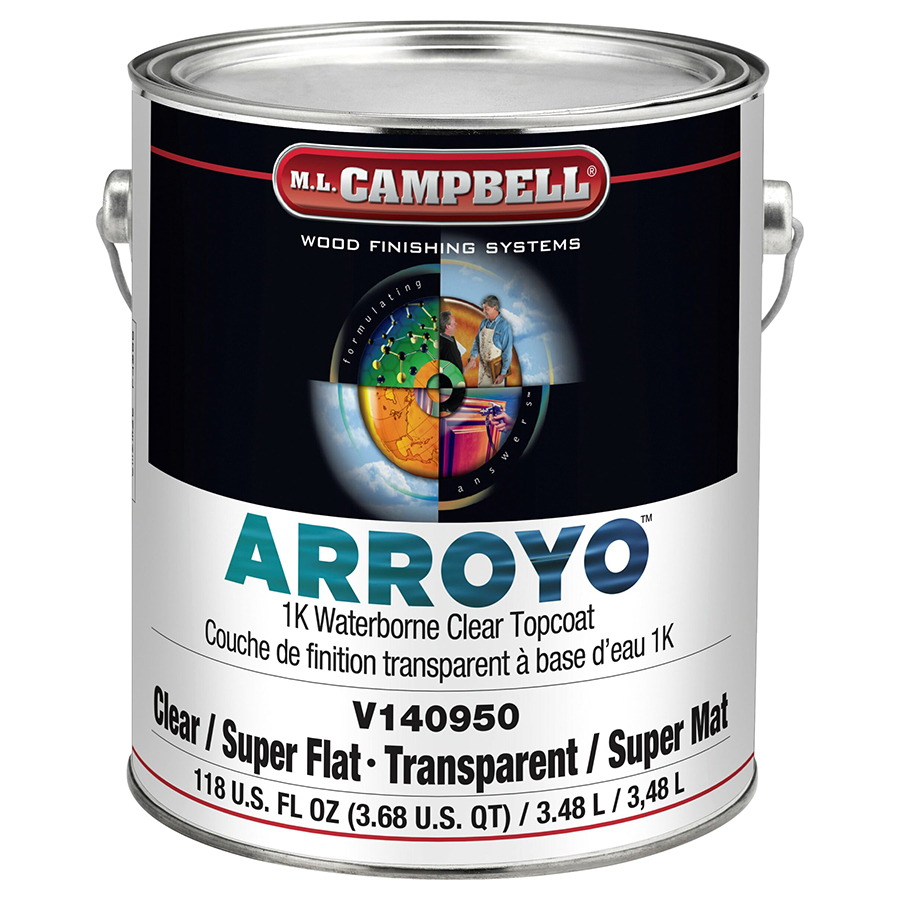 Lacque pré-catalysée à base d'eau ML Campbell ARROYO transparente satiné, 1 gallon V140954-16