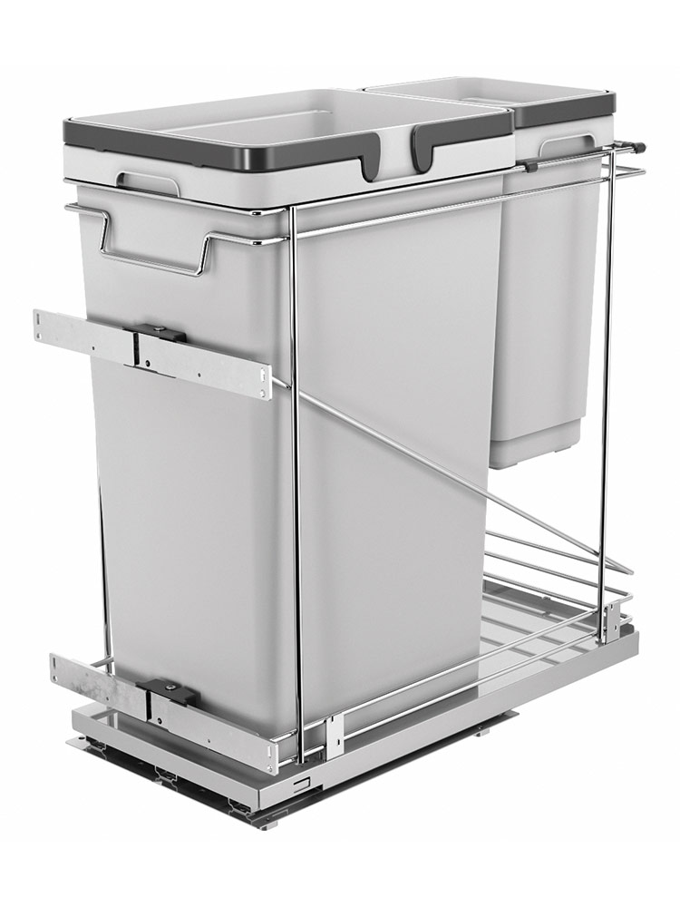 Salice 12" Waste-Recycle Soft-Close Pull-Out Organizer with 50 Qt and 11 Qt Bins Gray QPAM12150CR