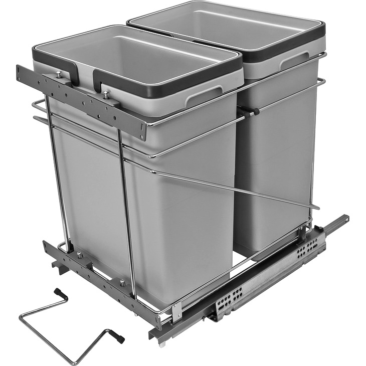 Salice 15" Waste-Recycle Soft-Close Pull-Out Organizer with Two 32 Qt Bins Gray QPAM15228CR