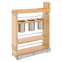 6 1/2" Base Cabinet Organizer with 3 Utensil Bins and Soft Close for Full Access Maple Rev-A-Shelf 448UT-BCSC-6C