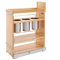 9 1/2" Base Cabinet Organizer with 3 Utensil Bins and Soft Close for Full Access Maple Rev-A-Shelf 448UT-BCSC-9C