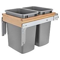 Rev-A-Shelf 35 QT Double Top Mount Waste Container Pull-Out, Silver - 4WCTM-18BBSCDM2-25
