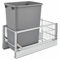 Rev-A-Shelf 5349-15DM-117 35-Qt Single Pull-Out Waste Container - Metallic Silver Polymer