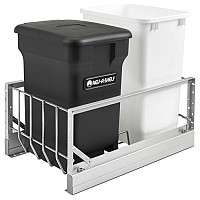 5349 Single 35 Quart Bottom Mount Waste Container and Compost Bin Aluminum Rev-A-Shelf 5349-18CKBK-2