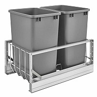 Rev-A-Shelf 5349-18DM-217 Double 35-QT Bottom Mount Soft-Close Pull Out Waste Container - Metallic Silver