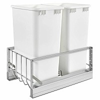 Rev-A-Shelf 5349-2150DM-2 Double 50-QT Bottom Mount Soft-Close Pull Out Waste Container - White