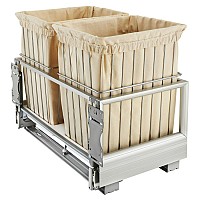 Rev-A-Shelf  CH-241419-RM-211 Aluminum Bottom Mount Wire Hamper Pullout with 2 Canvas Liners