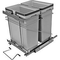 Salice 15" Waste-Recycle Soft-Close Pull-Out Organizer with Two 32 Qt Bins Gray QPAM15228CR